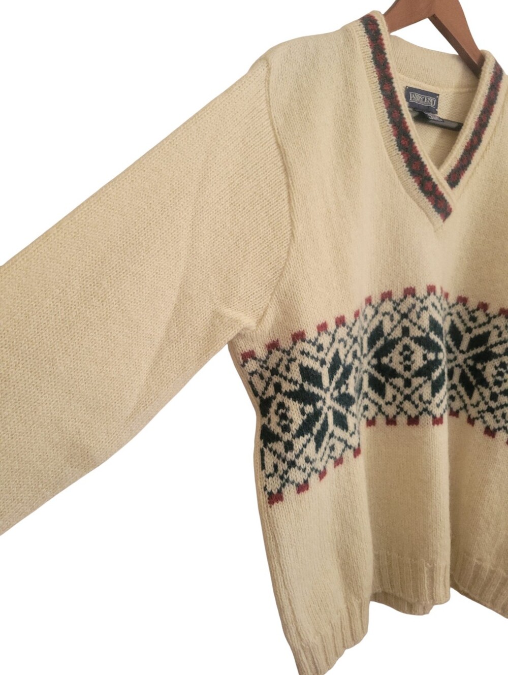Vintage Lands' End Wool Fair Isle Sweater L Nordic Ski Lodge Made USA 90s - Picture 4 of 11